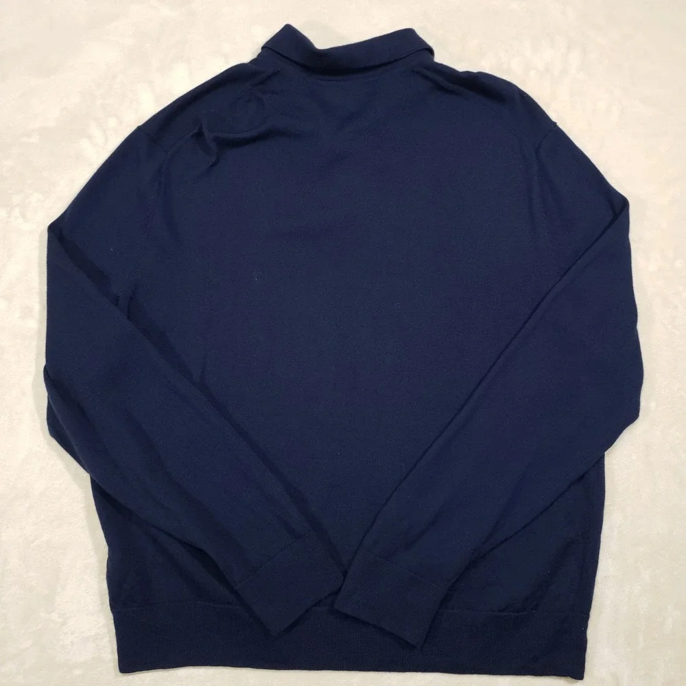 Banana Republic Sweater Polo Men XL Navy Blue Merino Wool Long Sleeve Tight Knit